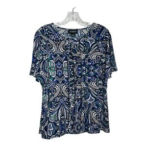 Liz Claiborne Career Paisley Print Short Sleeve Pleated Blouse Top Womens Size S
